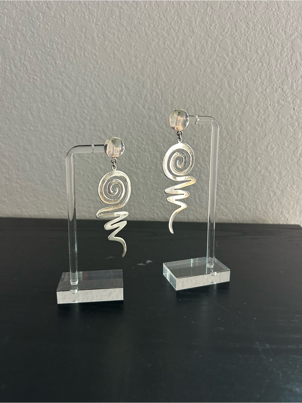 XL Spiral Squiggle Dangle Sterling Silver Statement Earrings - Vintage 1970s - Picture 4 of 9